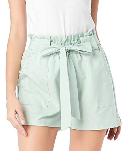 Freeprance Paper Bag Shorts for Women high Waisted Casual Shorts Elastic Waist Front PocketsDK_LGN_L