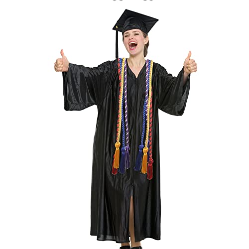 Image of Trounistro 8 Pieces Graduation Cords Yarn Honor Cords with Tassel for College Graduation Students (Gold with Blue)