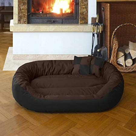 Gorgeous Quilted Reversible Ultra Soft Dual Sofa-Style Brown Black Dog Bed -Large