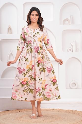 Image of JAIPURFAME Stylish Women's Pure Cotton All Over Printed Kurti Gown, Maternity Dress, and Feeding Dress - Comfortable and Elegant Maternity Wear for Women