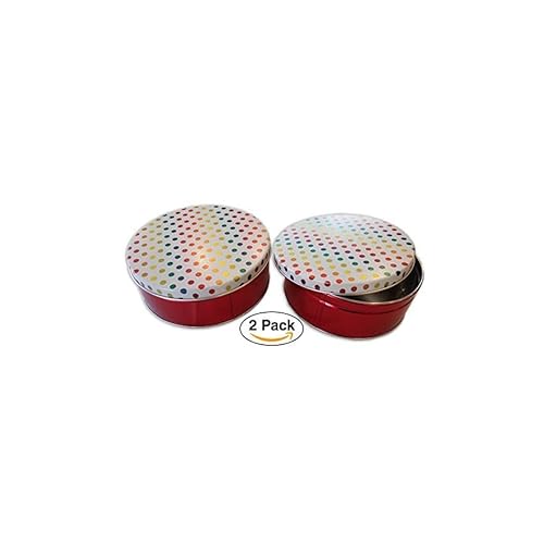 2 Pack - Premium Cookie Tin Decorative Metallic Rainbow Polka Dots, Empty - Extra Thick Steel