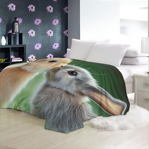 Couverture de lit microfibre 3D motif lapin avec flanelle douce et chaude - 6
