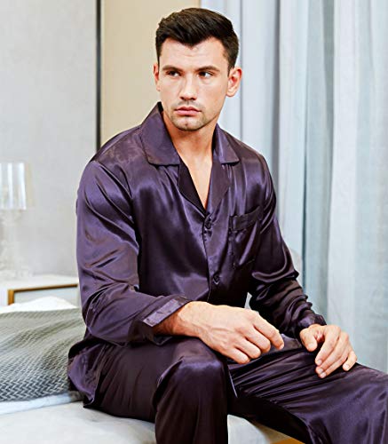 Lonxu Mens Satin Pajamas Set Purple 2XL