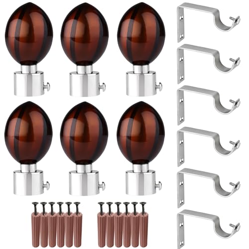 Image of Stainless Steel Curtain Bracket Parda Holder with Support 1-Inch Rod Pocket Finials Designer Door and Window Rod Support Fittings, Curtain Rod Holder (Brown Glossy, Pair of 3)