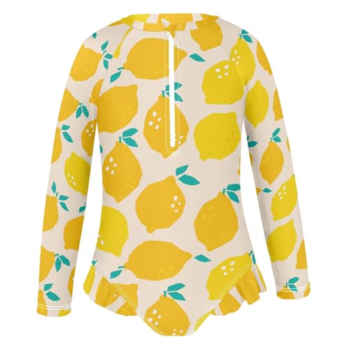 Image of CaTaKu Girls Rash Guard Swimsuit Long Sleeve One Piece Bathing Suit UPF 50+ Toddler Kids Zipper Ruffle Swimwear 3-12Y