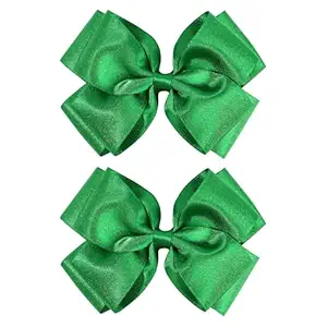CN 4.5 Inch Green Glitter Hair Bows for Girls Alligator Clips Sparkly Satin Hair Accessories for Kids Toddler Women on Birthday Wedding Christmas and Party