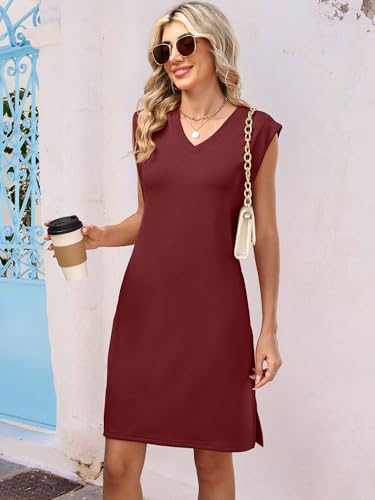 Image of ANRABESS V Neck Sleeveless Dress for Women | Mini Split Sundress, Business Casual Beach Vacation, 2026 Summer Outfits with Pockets