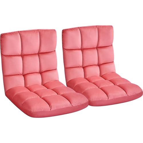 Image of Yaheetech Adjustable Floor Chair with Back Support, Foldable Thick Padded Seat for Meditation&Gaming on Floor, Space Saving Lazy Lounger for Bedroom Dorm, Pink, 2pcs