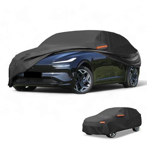 Image of Waterproof All-Weather Universal Car Cover with Right Side Zipper, 210T-PU Black Fits for SUV 181 inch to 190 inch Length