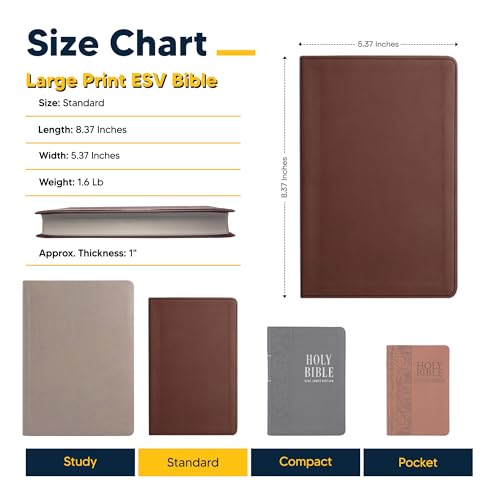 Image of Personalized ESV Large Print Bible for Adults, Name Engraved, Standard Size | Customize Your Brown Faux Leather Bible Your Way, Concordance, Thinline, Smyth-Sewn, 2-Column & Thin Paper