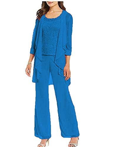 WZW Women's Mother of The Bride Dresses Pant Suits 3 Pieces Dressy Pants Suits for Wedding Plus Size Blue