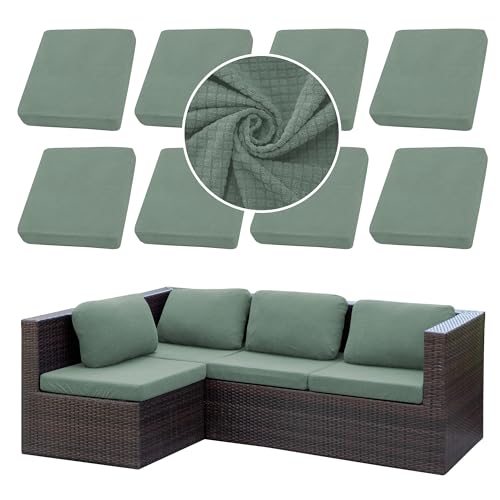SUKAIKEQA Outdoor Cushion Covers Set,8PCS Jacquard Patio Furniture Couch Seat Slipcovers, Replacement for Sofa Sectional Chair(Cover，Only)