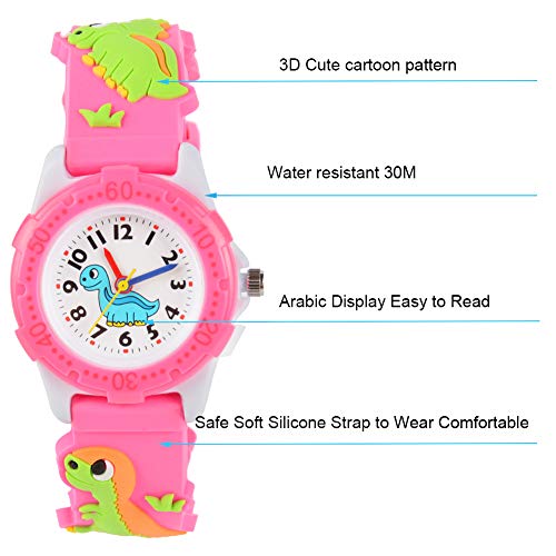Venhoo Kids Watches Cute 3D Cartoon Waterproof Silicone Children Toddler Wrist Watch for 3-10 Year Girls Little Child-Pink Dinosaur2