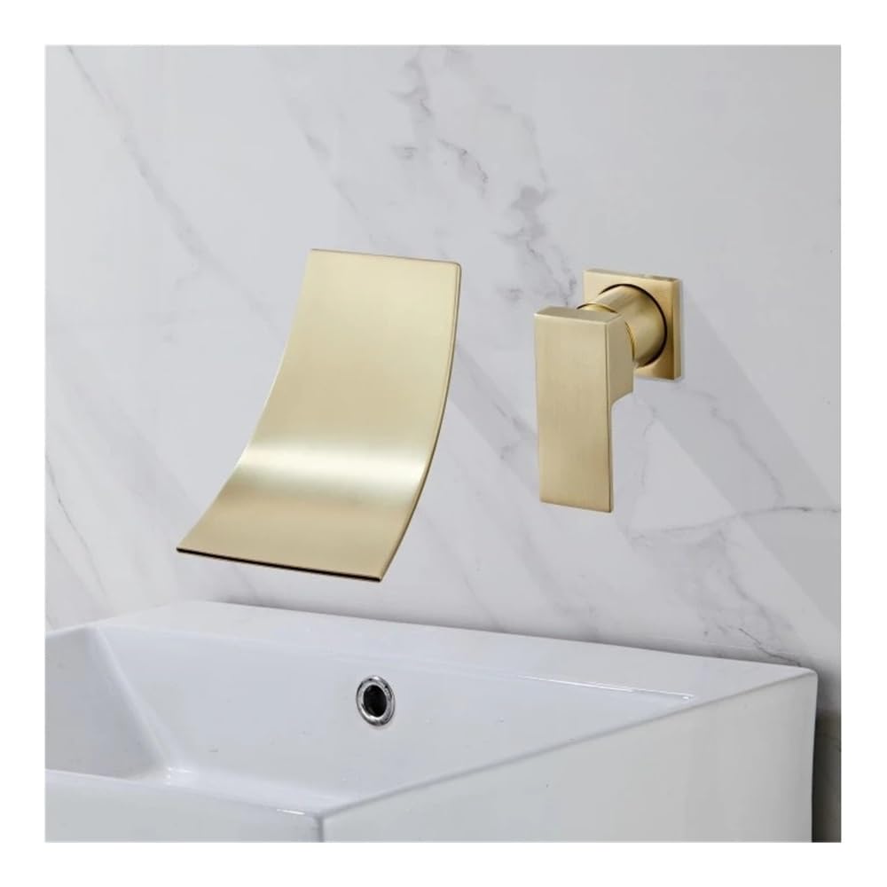 Robinet cascade de lavabo mural en nickel or brossé et laiton durable