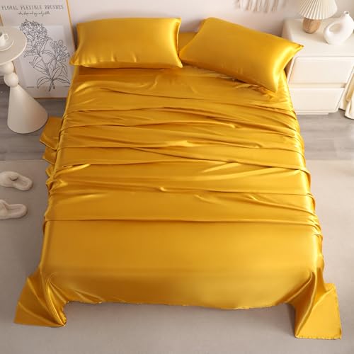 NTBAY Twin Satin Sheet Set, 3 Piece, Gold - image 3
