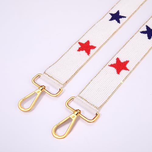 Image of 4th of July Beaded Purse Strap Red White and Blue American Flag Star Crossbody Bag Strap for Stadium Bag 4th of July Accessories Outfits (Style C)