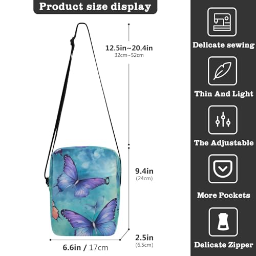 Crossbody Bag Butterfly Color Tie Dye Messenger Bag for Women Men Purse Shoulder Bag Satchel Bag with Adjustable Strap 214A50763