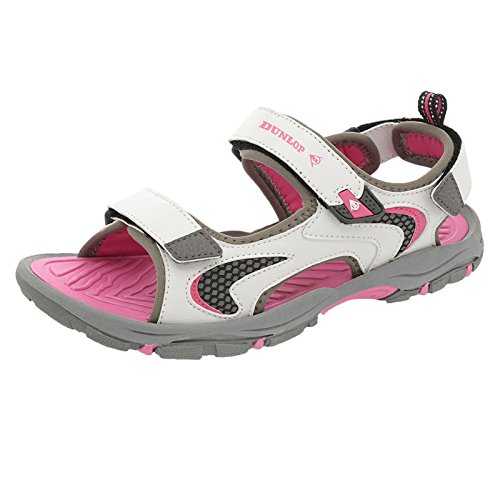 DUNLOP Sandales plates à bout ouvert pour femme (42, blanc/fuchsia)