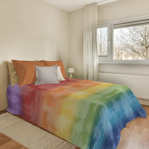 PENSIERI DELICATI Copriletto 170 x 280 cm, Telo Singolo 100% Cotone Pique, Ideale Come Telo Arredo, Coperta Salva Letto 1 Piazza, Fantasia Arcobaleno Multicolor, 100% Made in Italy