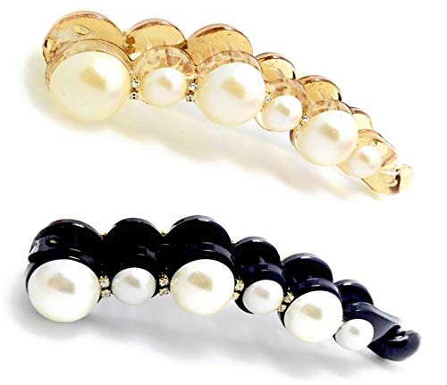 Ankha Banana Hair Clips for Women for Thick Hair - Girls Hair Clincher - Pearl Hair Accessories (2 PCS)