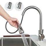 [Mischbatterie mit 2 Strahlarten]: Spültischarmatur für Küche ermöglicht die Sparsamkeit bei Wasser, durch Knopfdruck könnten Sie verschiedene Strahlarten wechseln. Duschewasser für Geschirrspülen, Sprudelwasser für Waschen, erleichtert die Küchenarbeit.