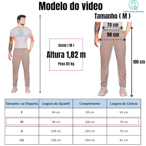 Calça de Moletom, 100% Poliéster, com Bolsos e Cordão fitness confortavel casual Masculina (BR, Alfa