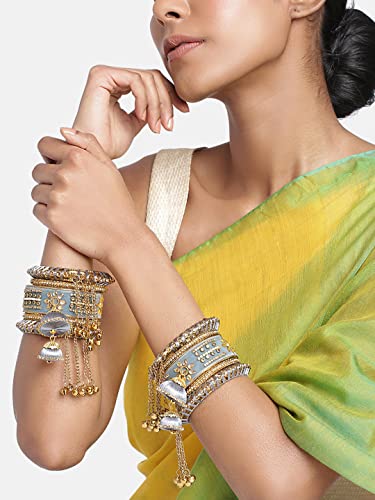 Image of Peora Velvet Silk Thread Kundan Studded Chuda Bangles Set Gift for Women