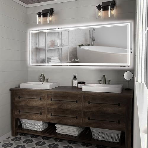 Image of 84x40 Inch LED Bathroom Mirror with Frontlit & Backlit（Independent Control）, Lighted Mirror for Bathroom Wall with 3-Color Dimmable & Anti-Fog, Vanity Mirror with Lights