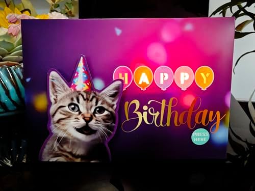 Birthday Cards, Cat Birthday Card with Lights and Music, Funny Gifts for Women Men Cat Lovers Mom or Dad