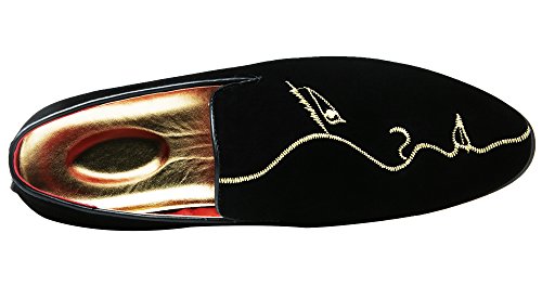 Santimon Mens Loafers And Slip On Smoking Slipper Moccasins Embroidery Suede Casual Dress Shoes Black Face 8 D(M) Us #TOP3