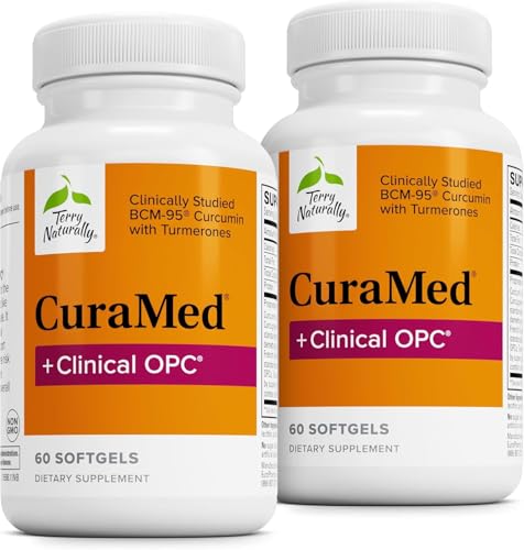 Terry Naturally CuraMed + Clinical OPC - Curcumin Supplement with French Grape Seed Extract - Brain, Prostate & Liver Health Support - Supplement with Ar-Turmerone - 60 Softgels (2 Pack)