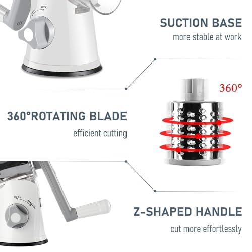 image for KEOUKE Rotary Cheese Grater with Handle Vegetable Cheese Shredder Slic