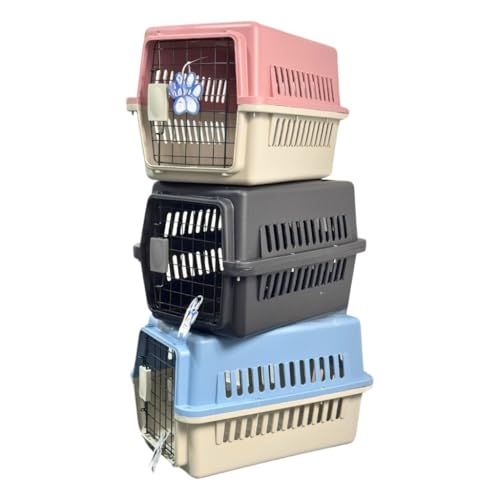 Caixa de Transporte Pet até 10 kg com Porta de Ferro(AZUL BICOLOR -10KG) | Caixa de