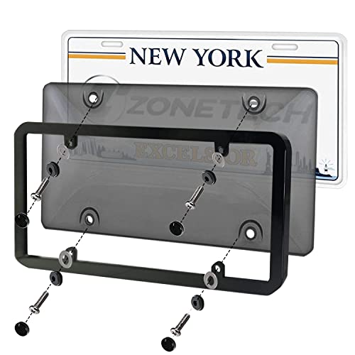 Zone Tech Clear Smoked License Plate Shield (2-Pack Smoked License Plate Cover And Frame) #TOP2