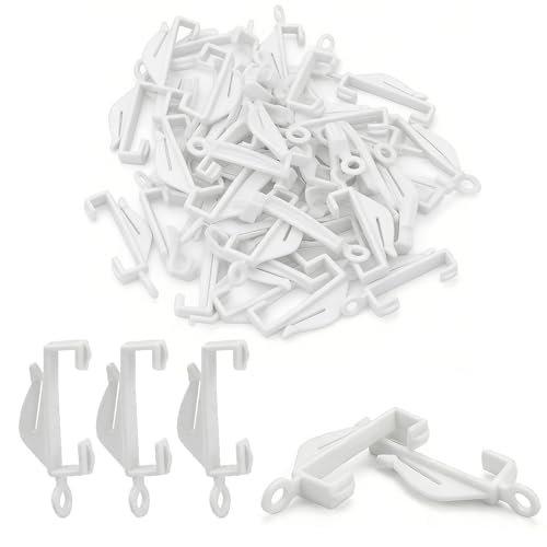 50 PCS Curtain Hook White Plastic, Smooth Sliding Track Glider Rail Hook, Durable for Window Shower Curtain RV Camper