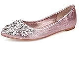  Minetom Damen Mädchen Mode Schuhe Spitze Schuhe Flache Ferse Bling Kristall Ballett Prinzessin Schuhe Rosa 39