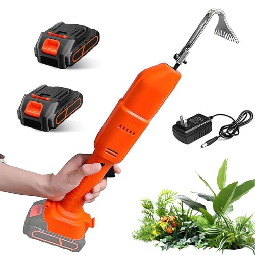 Azada de cultivador inalámbrico, mosquero de jardín eléctrico con 2 * 1.5ah y poste telescópico, mano eléctrica de la azada de excavación, herramientas y rastrillo de jardinería 2 en 1, para aflojar e