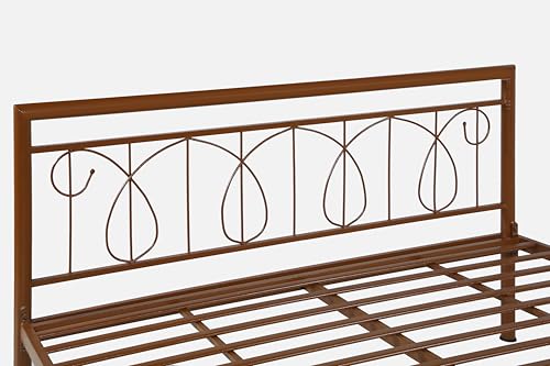 Image of Kovu Metal Queen Size Bed Without Storage | Wrought Iron Double Bed with Headboard & Footboard | Sturdy Powder Coated Platform Bed Queen Size Cot for BedroomLivingRoom Brown (75x60)