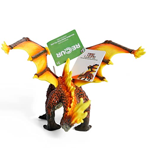 Recur Dragon Figurines,Fire Dragon 8.4 Inch Statue Hand-Painted Skin Texture Plastic Dragon Toys/Ideal Gift For Kids And Dragon Collectors/Dragon Toy For Boys Girls #TOP3