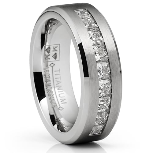 Metal Masters Mens 1.5 Carats Moissanite Wedding Band Engagement Ring 9 large Princess-Cut 8MM