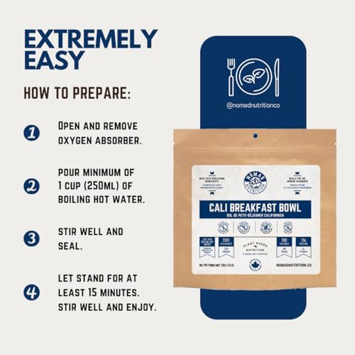 Image of Nomad Nutrition Cali Breakfast Bowl | Instant Freeze Dried Backpacking & Camping Food | Plant-Based, Non-GMO Hiking Meals with High-Energy, Vegan, Gluten-Free | 56g - 2 Pack