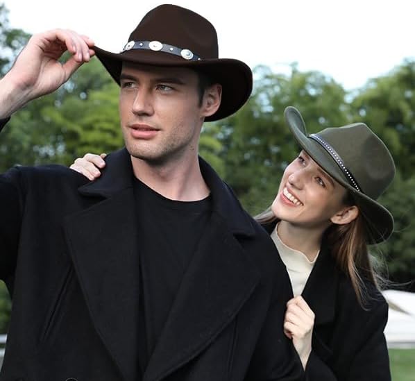 2 Pack Western Cowboy Hats for Women and Men Classic Felt Wide Brim Costume Cow Boy Hat Roll Up Brim Cowgirl Hat - Image 7