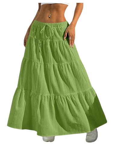 Image of Verdusa Women's Long Maxi Skirt Boho Flowy Flared Ruffle Skirts 2026 Beach Vacation Summer Going Out Outfits
