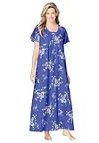 Only Necessities Plus Size Long Pintuck Knit Gown - 5X, Periwinkle Floral