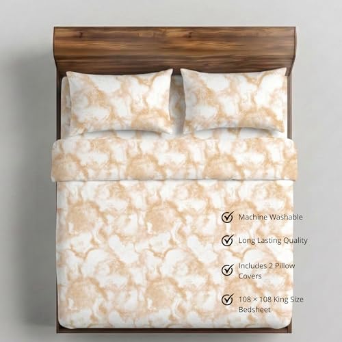 Image of VELOURA - The Signature of Sleep. Tie-Dye Bedsheet Set, 100% Cotton, King Size 108x108 Inches, 300 Thread Count, with 2 Pillow Covers, Yellow