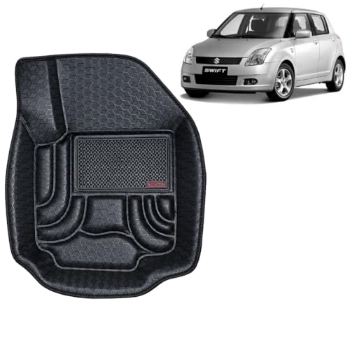 Image of OTO2EYE Car Floor Mat 4.5D Compatible for Maruti Suzuki Swift (2005 to 2010) All Model, 100% Waterproof Tray Shape, Set of 3 Pieces, Top Notch PVC 4.5D Foot Mat, Washable, 1 Year Warranty
