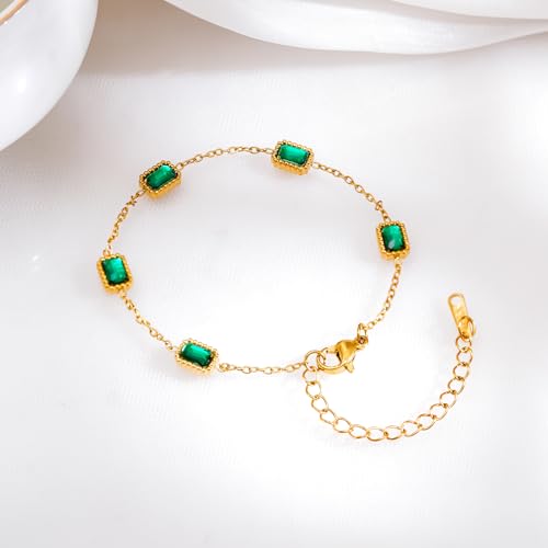 Image of Rubans Demi Fine Stainless Steel Bracelet Emerald CZ Gift for Women & Girls