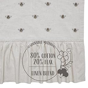 VHC Brands Embroidered Bee Farmhouse Window Valance Curtain Ruffled Creme Yellow Grey 16×60