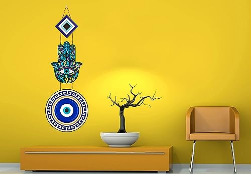 Image of ANGEL INFINITE Wooden Evil Eye Wall Hanging Decor for Home Entrance | Nazar Suraksha Hamsa Hand Wall Decor | Decorative Hanging for Living Room, Bedroom, Office & Balcony | Multicolor | 18 Inch