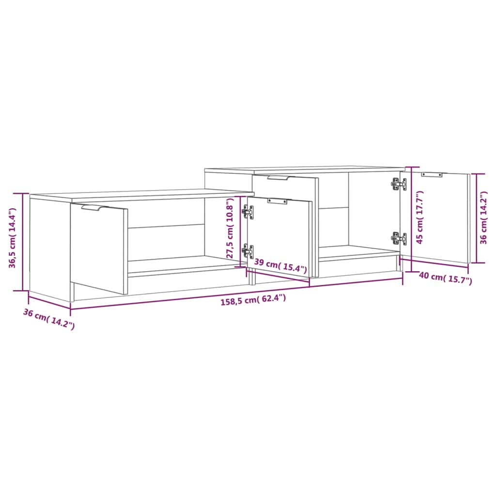 Mobile TV In Legno Multistrato Bianco Lucido – Dimensioni 158,5x36x45 Cm, Con 2 Scomparti E 4 Ante, Per Soggiorno Moderno